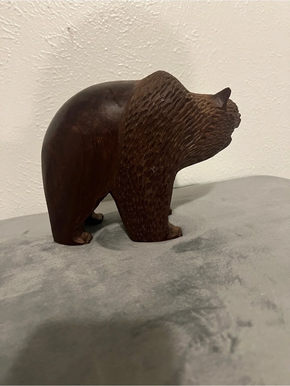 Hand-Carved Wooden Bear Sculpture - Brown
